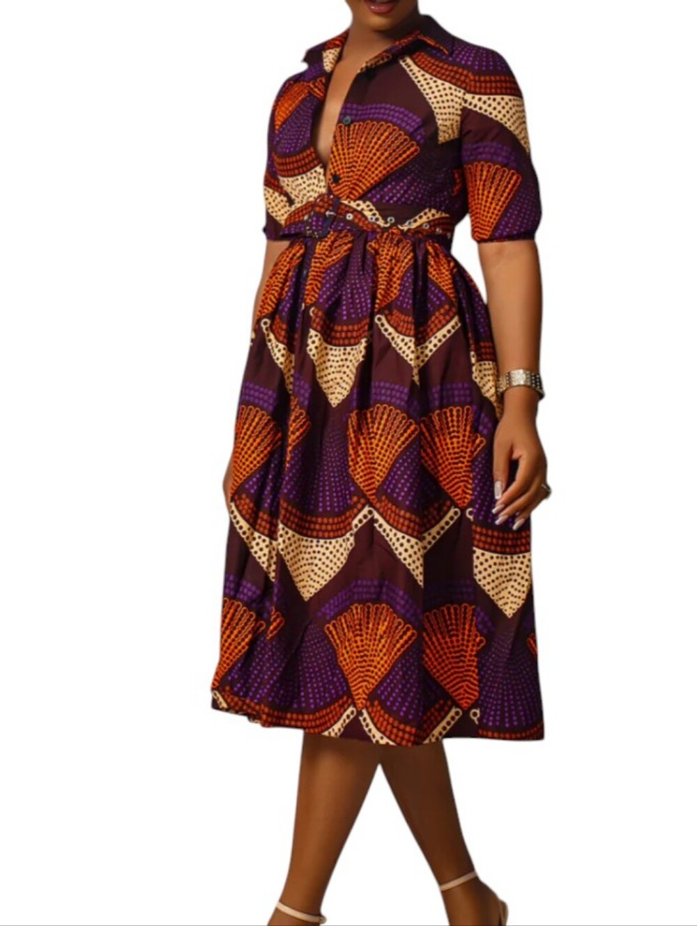 Mae Otti Moremi African Print Button Down Shirt Dress Sz Small